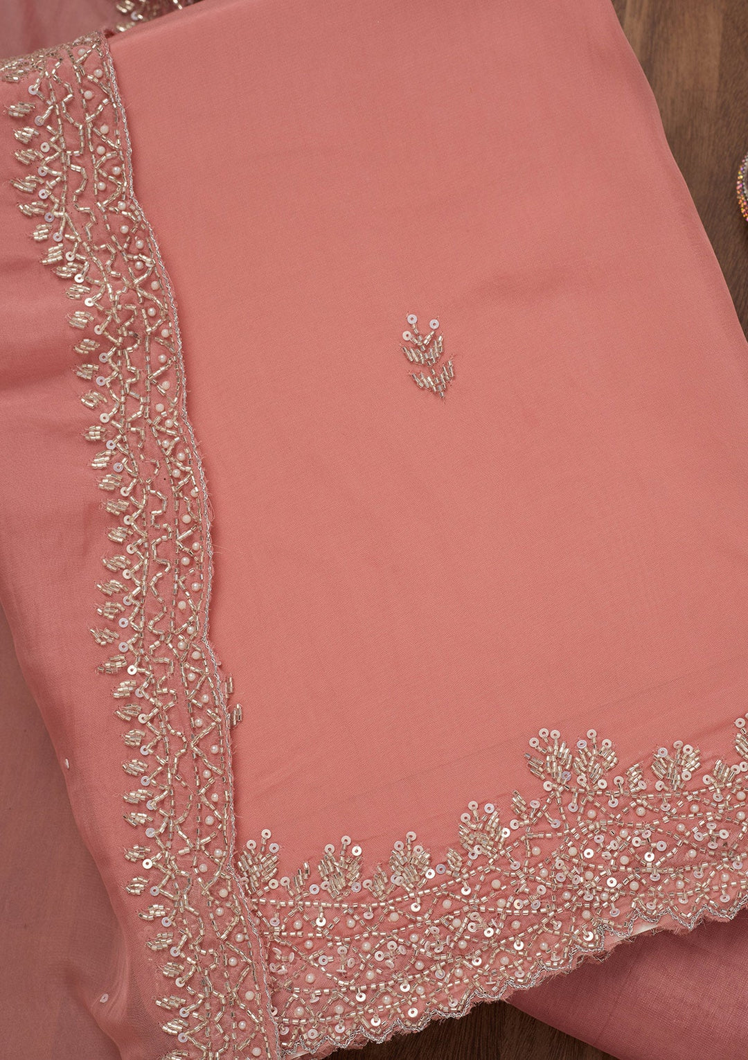 Peach Stonework Tissue Unstitched Salwar Suit-Koskii