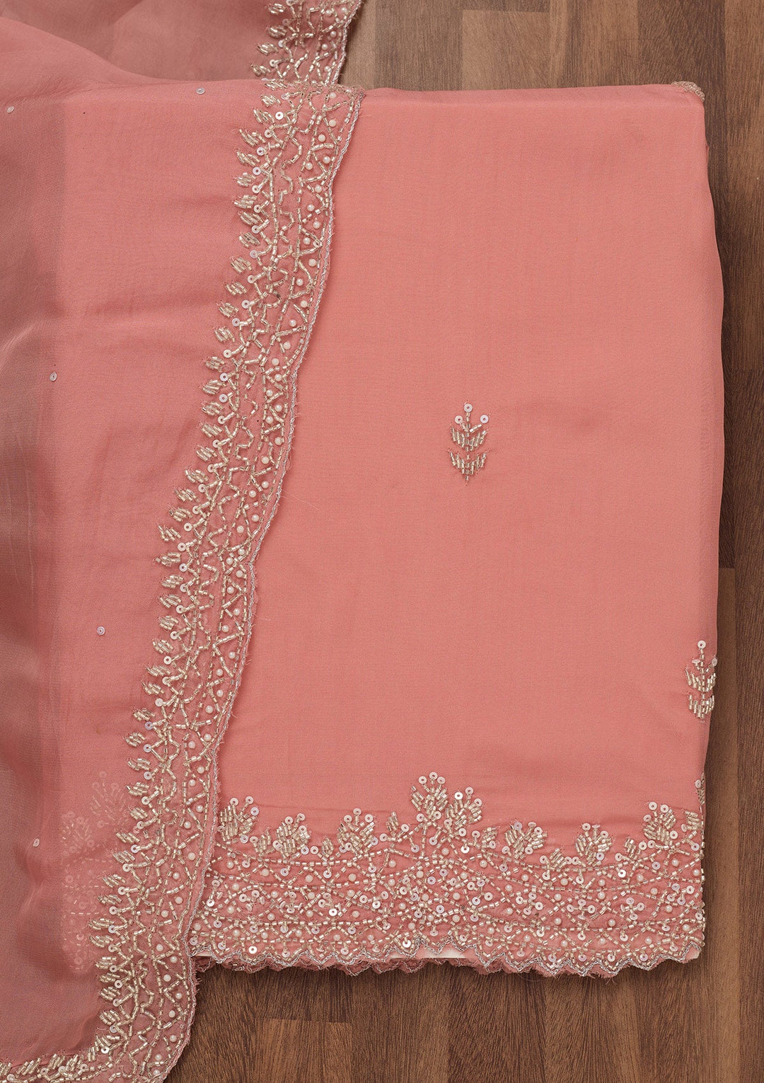 Peach Stonework Tissue Unstitched Salwar Suit-Koskii