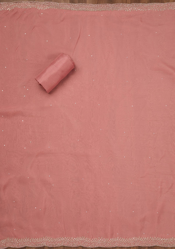 Peach Stonework Tissue Unstitched Salwar Suit-Koskii