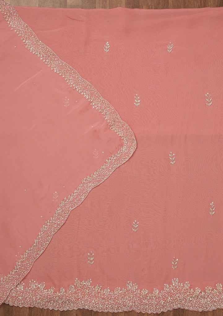 Peach Stonework Tissue Unstitched Salwar Suit-Koskii