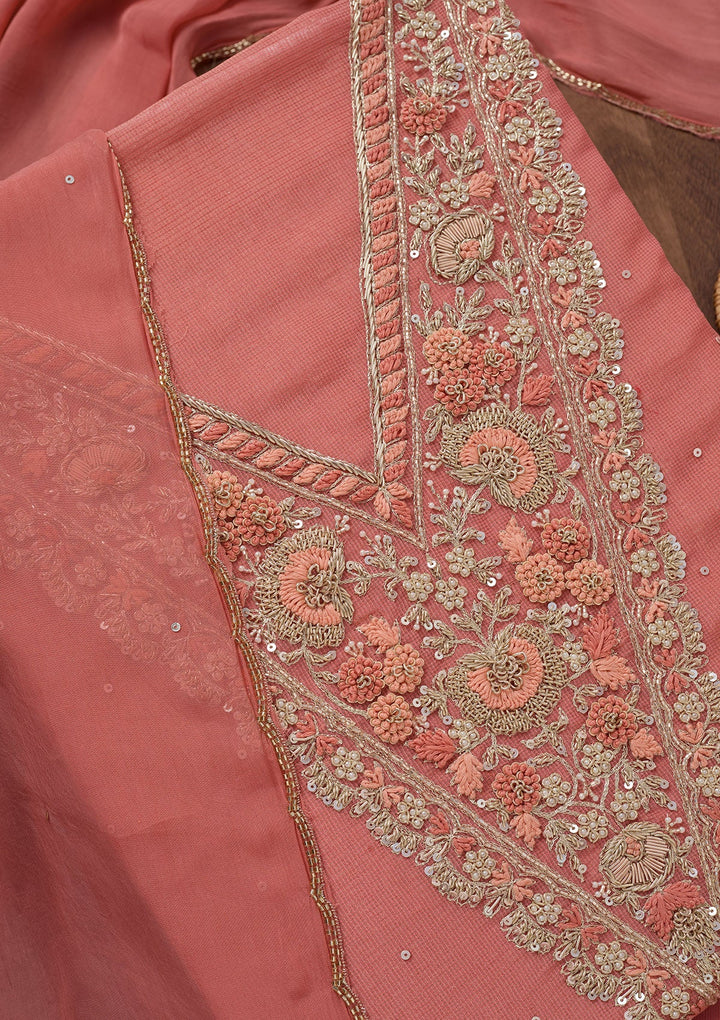 Peach Stonework Tissue Unstitched Salwar Suit-Koskii