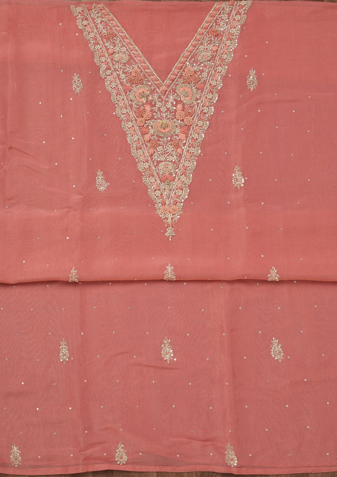Peach Stonework Tissue Unstitched Salwar Suit-Koskii