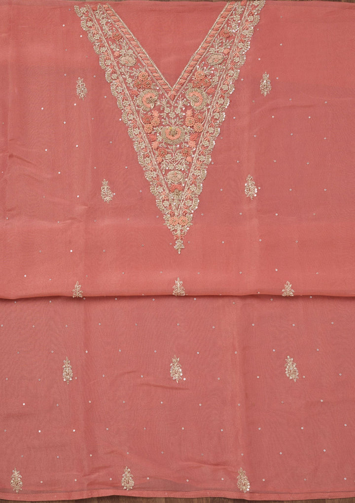 Peach Stonework Tissue Unstitched Salwar Suit-Koskii