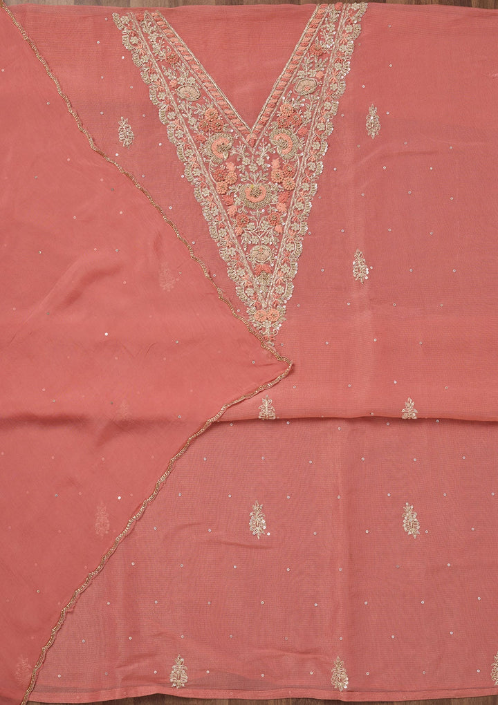 Peach Stonework Tissue Unstitched Salwar Suit-Koskii