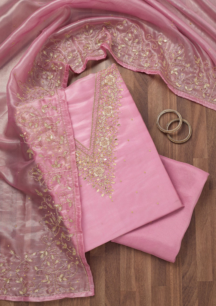 Peach Stonework Tissue Unstitched Salwar Suit-Koskii