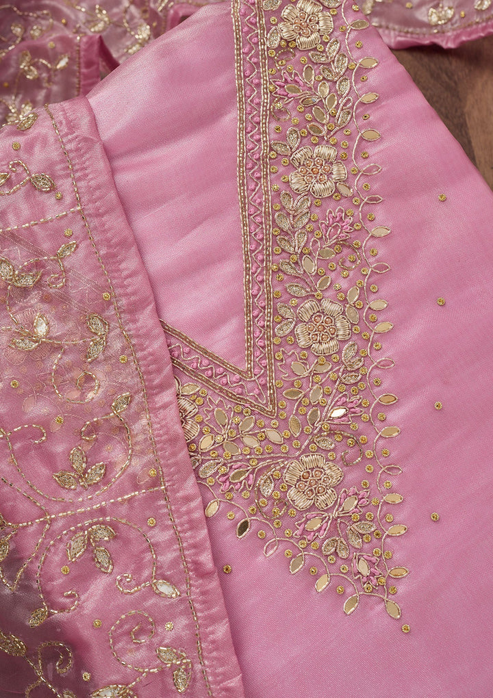Peach Stonework Tissue Unstitched Salwar Suit-Koskii