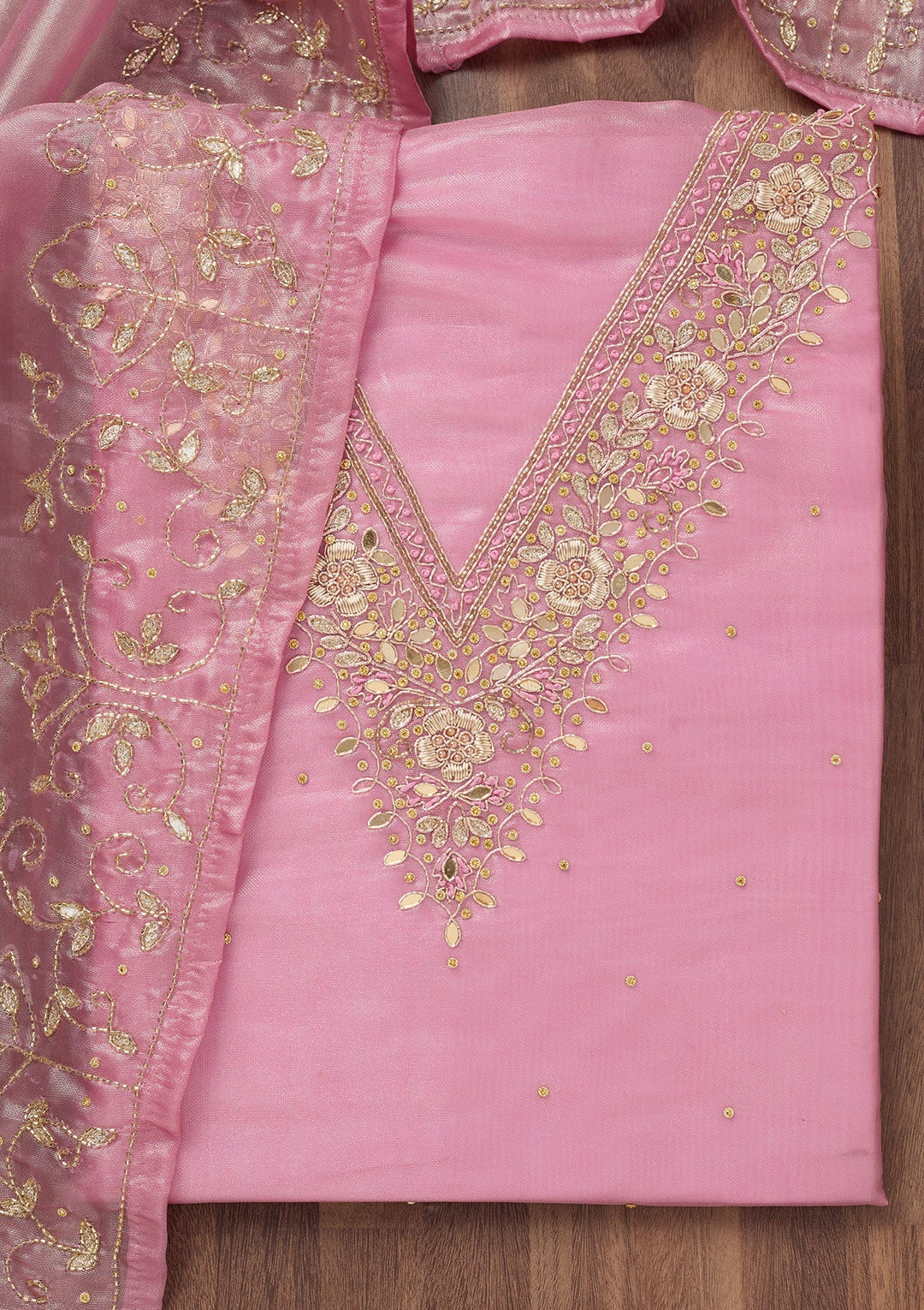 Peach Stonework Tissue Unstitched Salwar Suit-Koskii