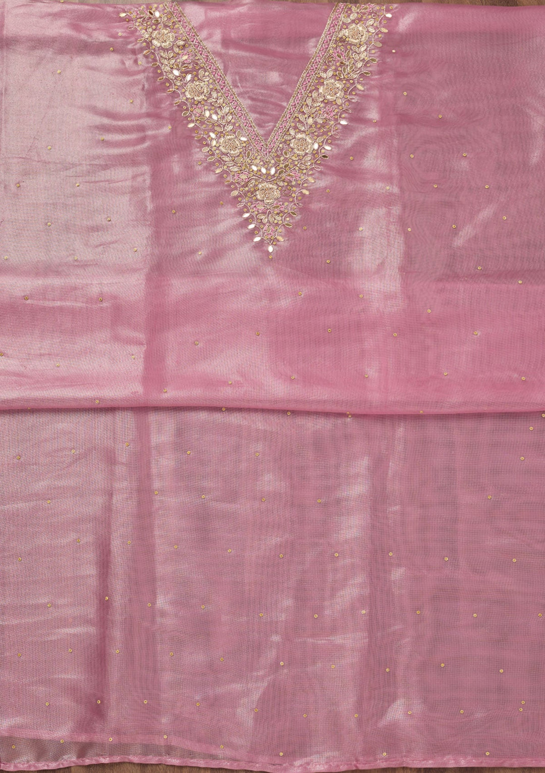 Peach Stonework Tissue Unstitched Salwar Suit-Koskii