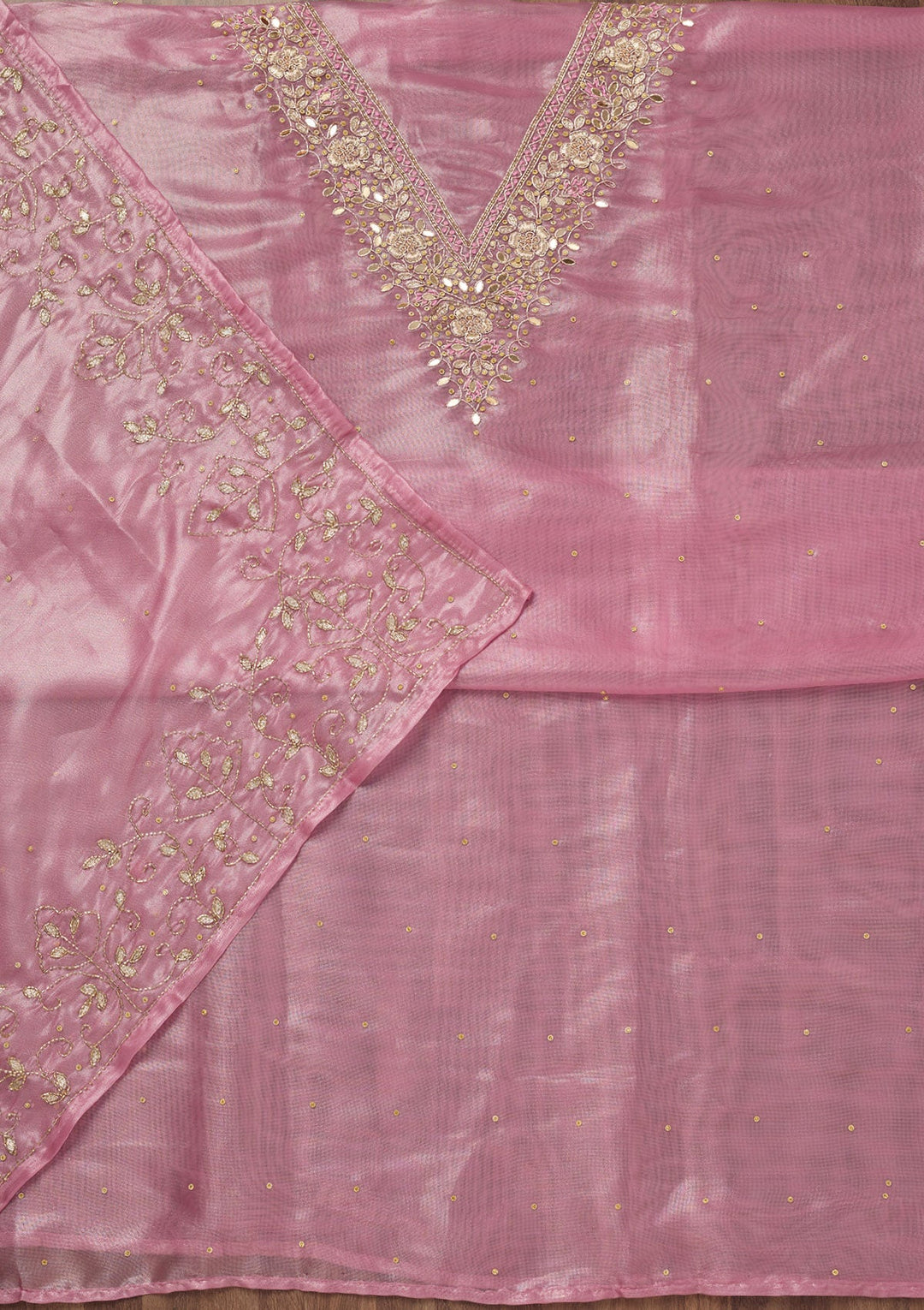 Peach Stonework Tissue Unstitched Salwar Suit-Koskii