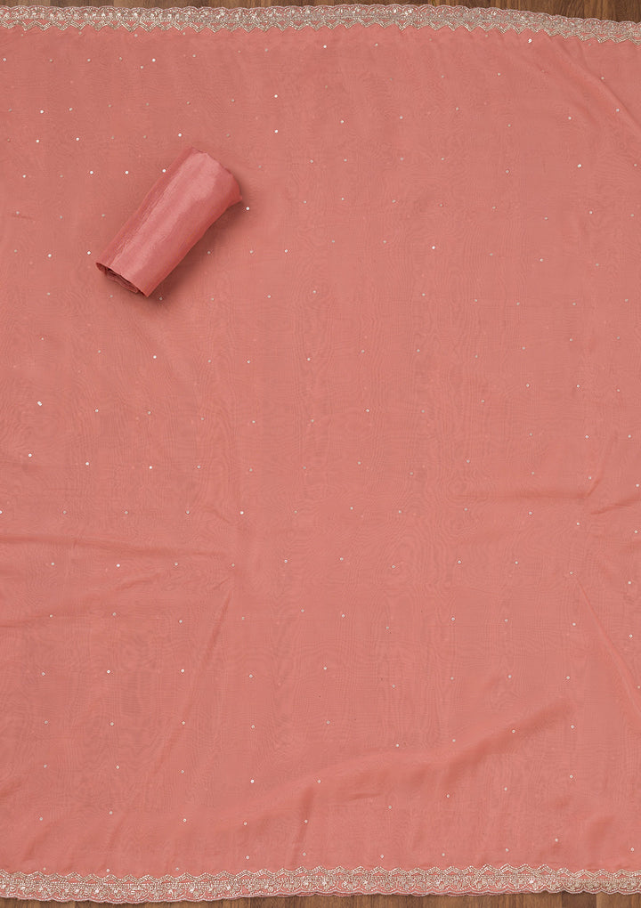 Peach Stonework Tissue Unstitched Salwar Suit
