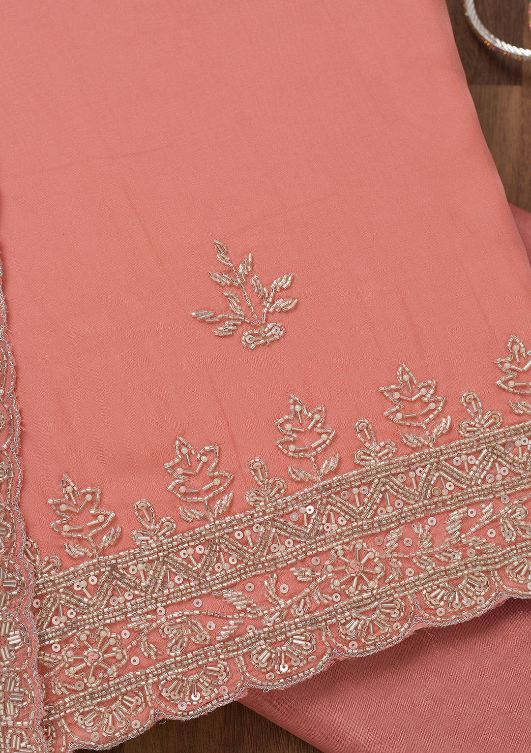 Peach Stonework Tissue Unstitched Salwar Suit