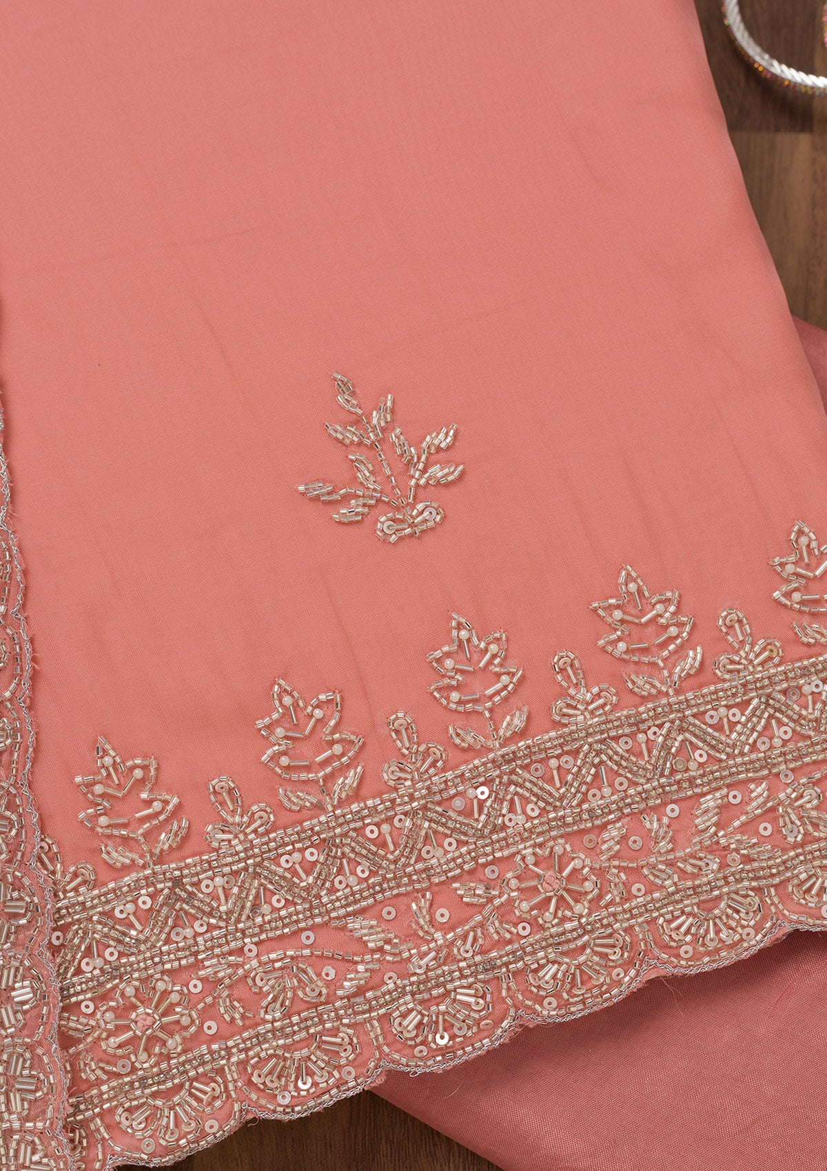 Peach Stonework Tissue Unstitched Salwar Suit