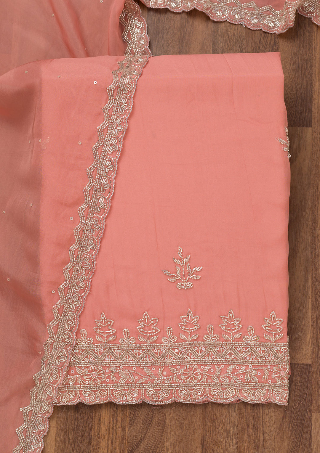 Peach Stonework Tissue Unstitched Salwar Suit