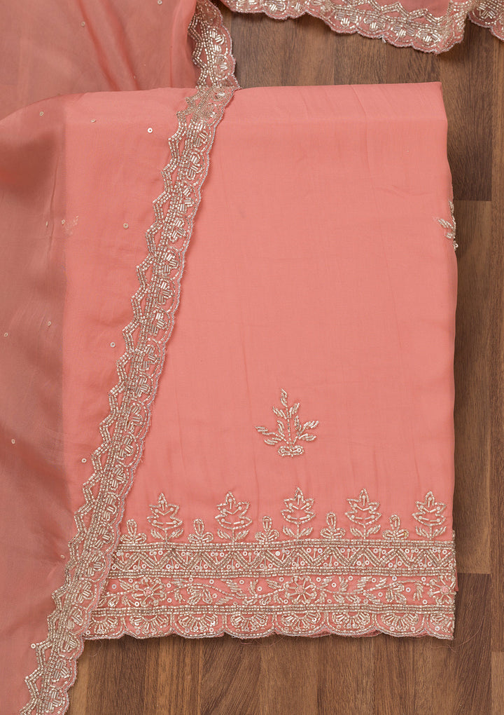 Peach Stonework Tissue Unstitched Salwar Suit