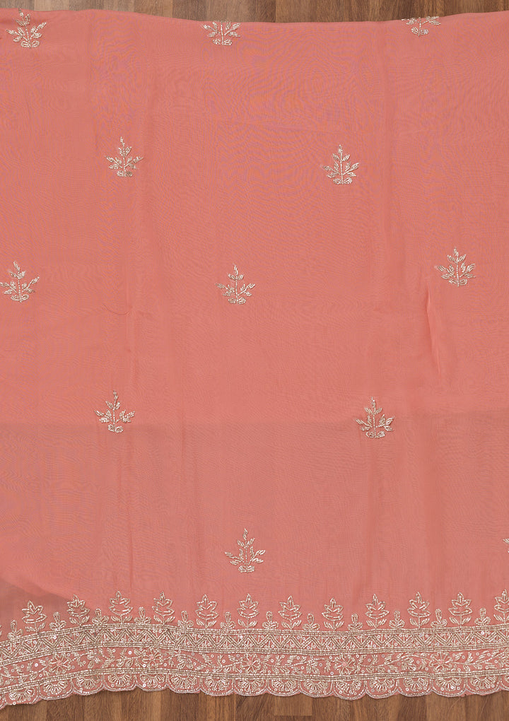 Peach Stonework Tissue Unstitched Salwar Suit