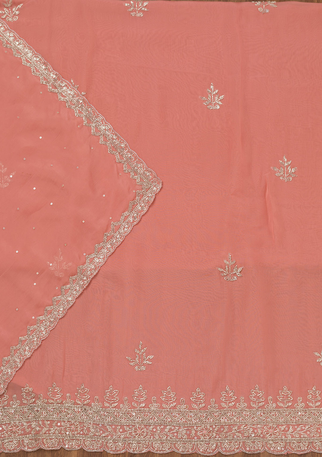 Peach Stonework Tissue Unstitched Salwar Suit