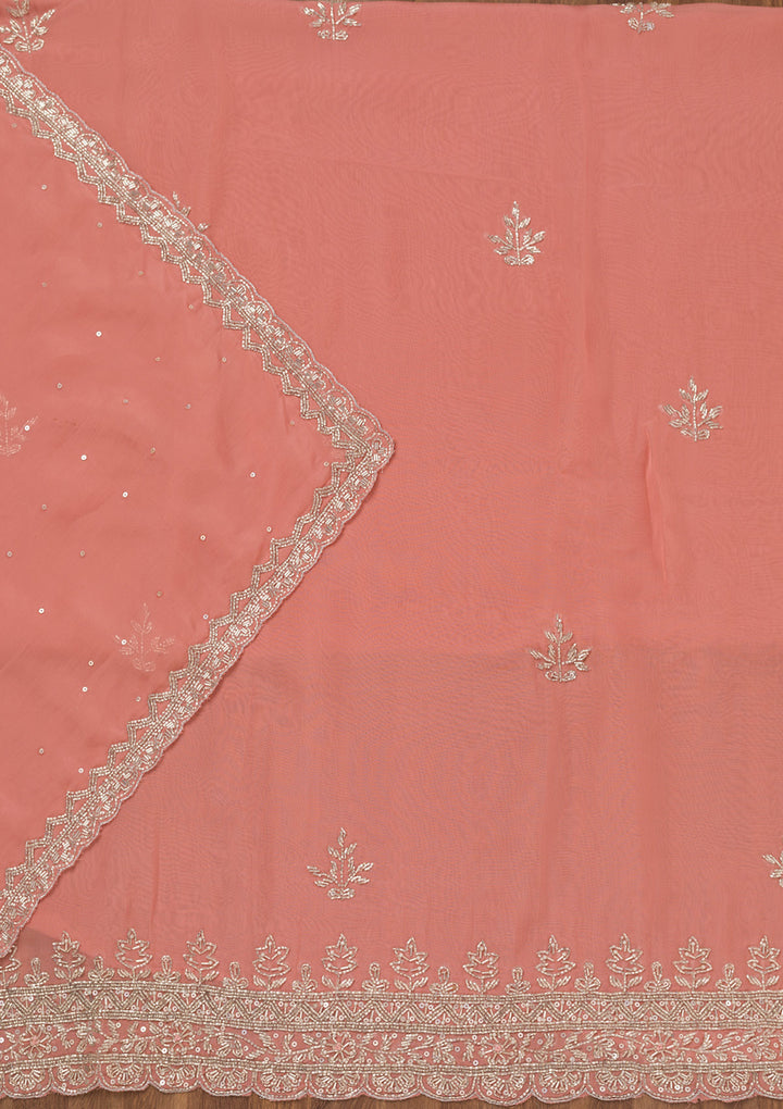 Peach Stonework Tissue Unstitched Salwar Suit