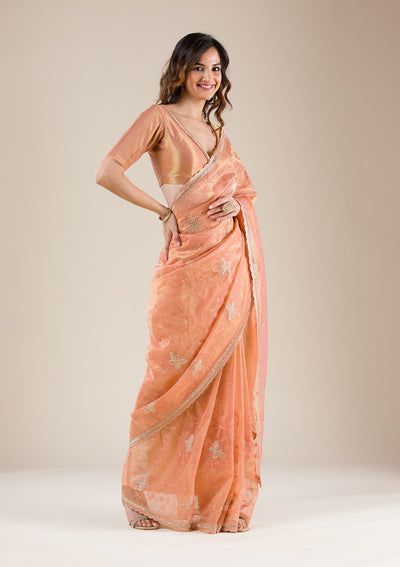 Peach Stonework Tissue Saree-Koskii