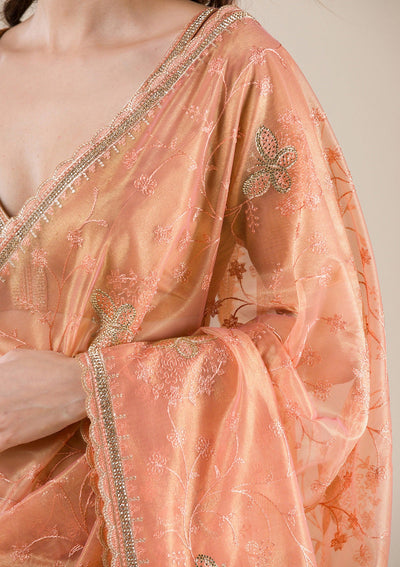 Peach Stonework Tissue Saree-Koskii