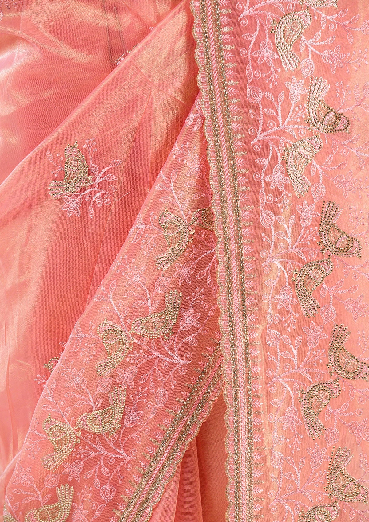 Peach Stonework Tissue Saree-Koskii