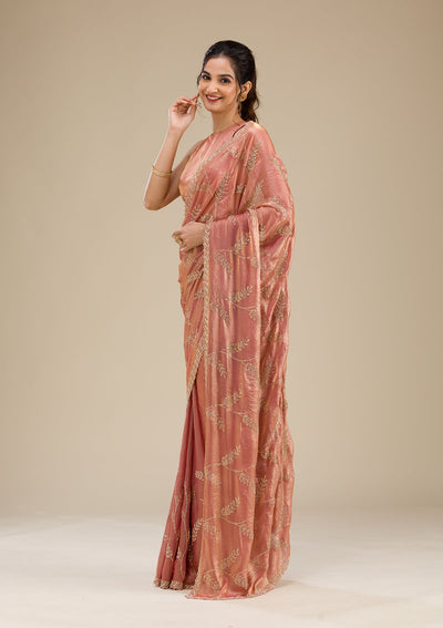 Peach Stonework Tissue Saree-Koskii