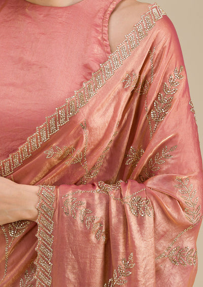 Peach Stonework Tissue Saree-Koskii