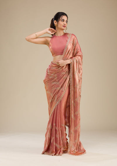 Peach Stonework Tissue Saree-Koskii