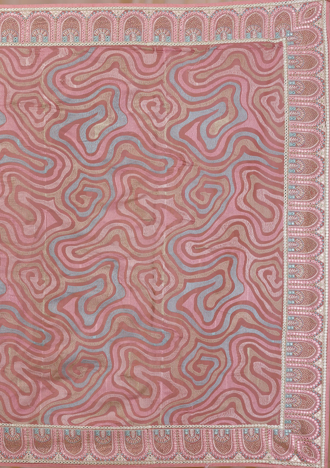 Peach Swarovski Chiffon Saree-Koskii