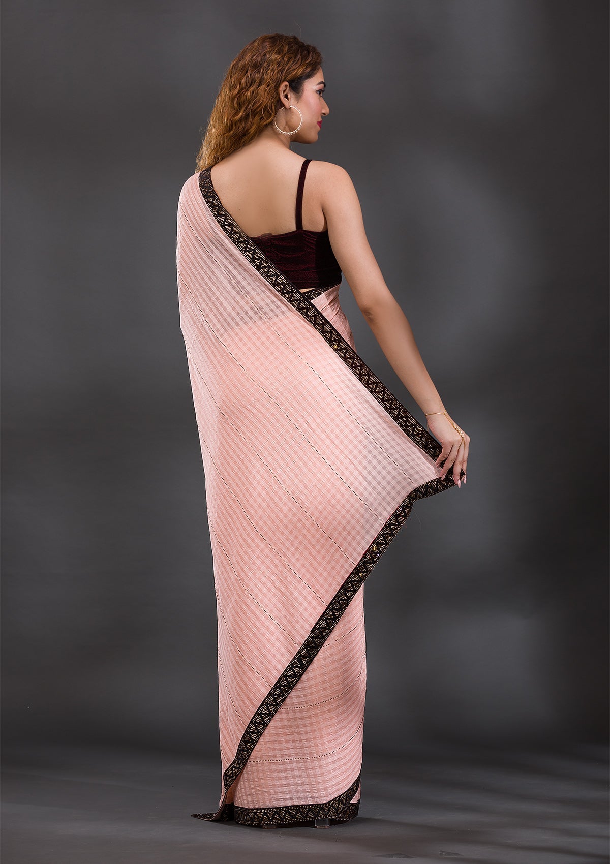 Peach Swarovski Georgette Saree-Koskii