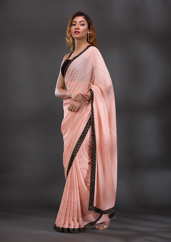 Peach Swarovski Georgette Saree-Koskii