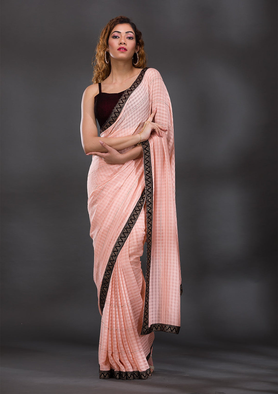 Peach Swarovski Georgette Saree-Koskii