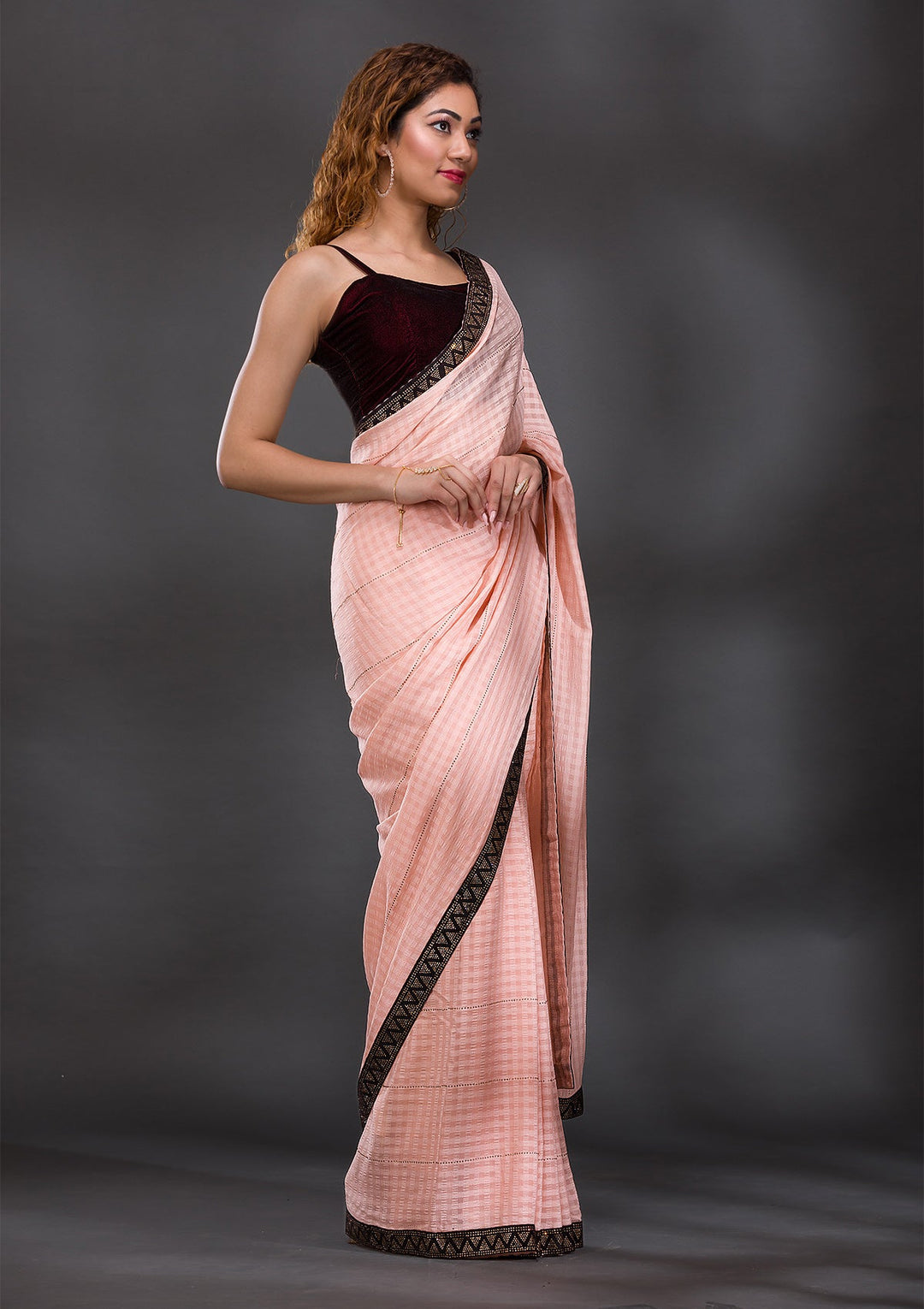 Peach Swarovski Georgette Saree-Koskii