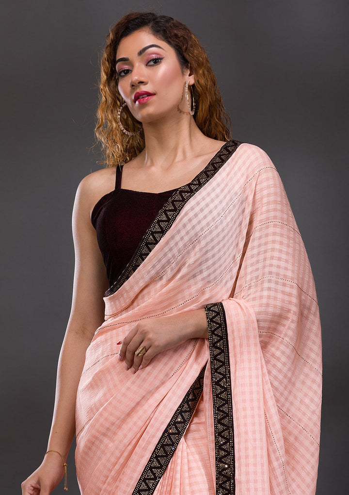Peach Swarovski Georgette Saree-Koskii