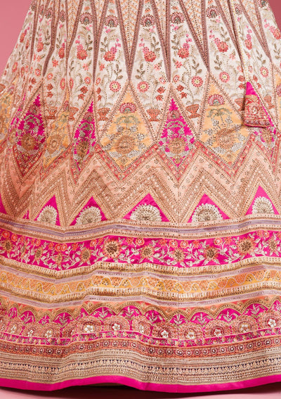 Peach Swarovski Raw Silk Readymade Lehenga-Koskii