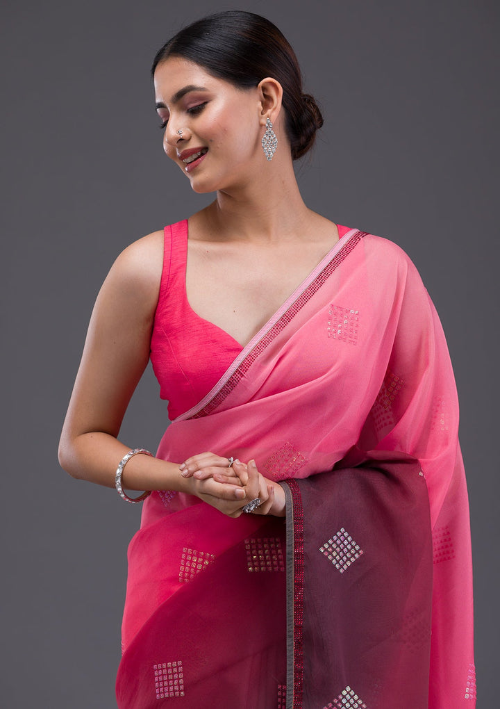 Pista Green Stonework Satin Designer Saree-Koskii