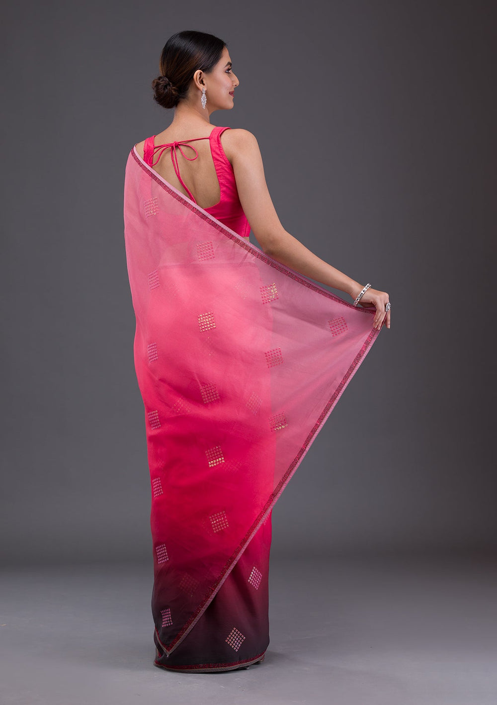 Pista Green Stonework Satin Designer Saree-Koskii