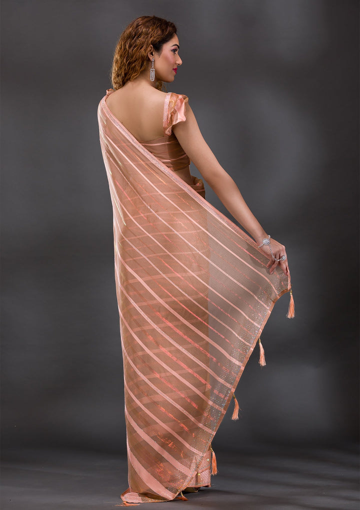 Peach Swarovski Shimmer Georgette Saree-Koskii