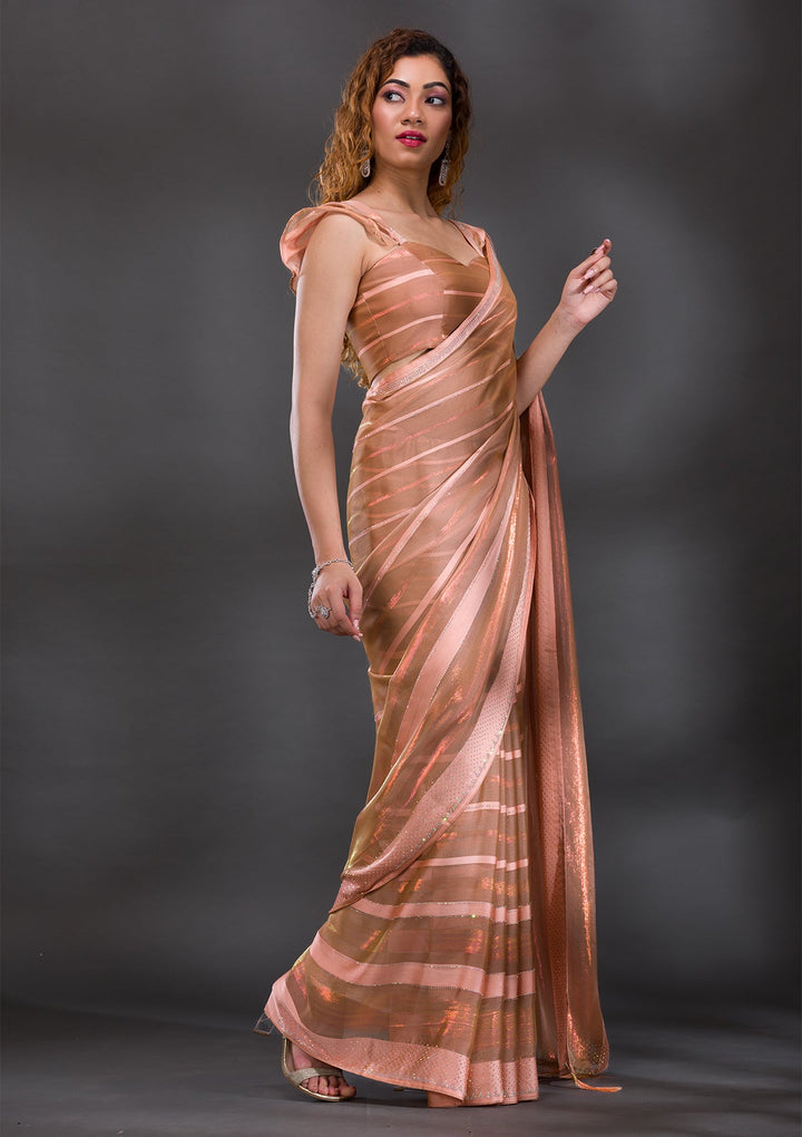 Peach Swarovski Shimmer Georgette Saree-Koskii