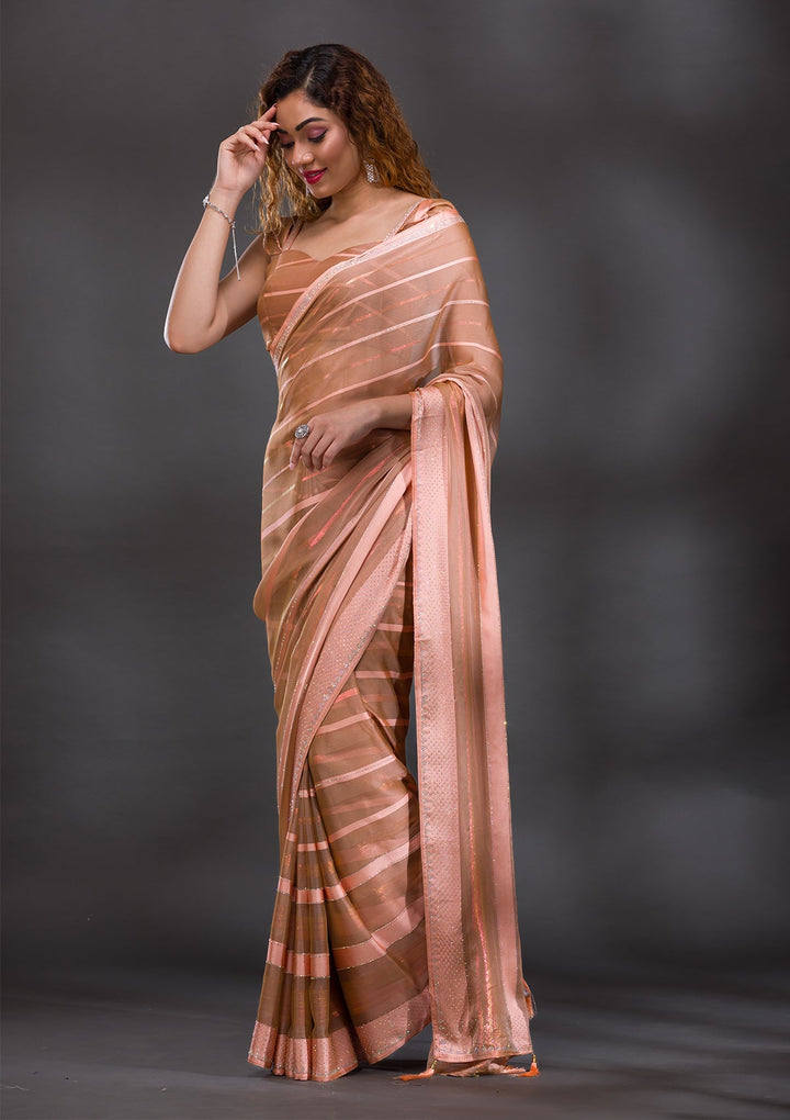 Peach Swarovski Shimmer Georgette Saree-Koskii