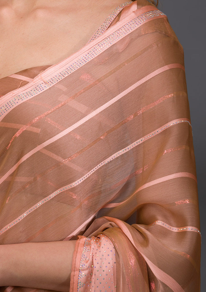Peach Swarovski Shimmer Georgette Saree-Koskii