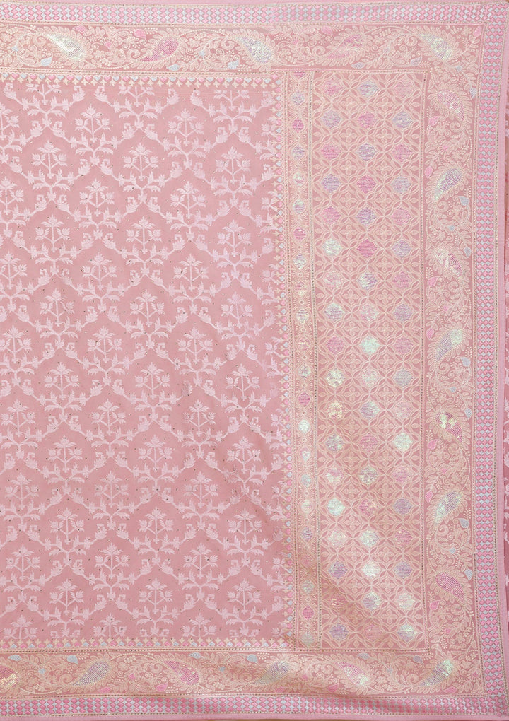 Peach Threadwork Chiffon Saree-Koskii
