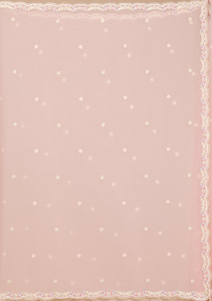 Peach Threadwork Chiffon Saree-Koskii