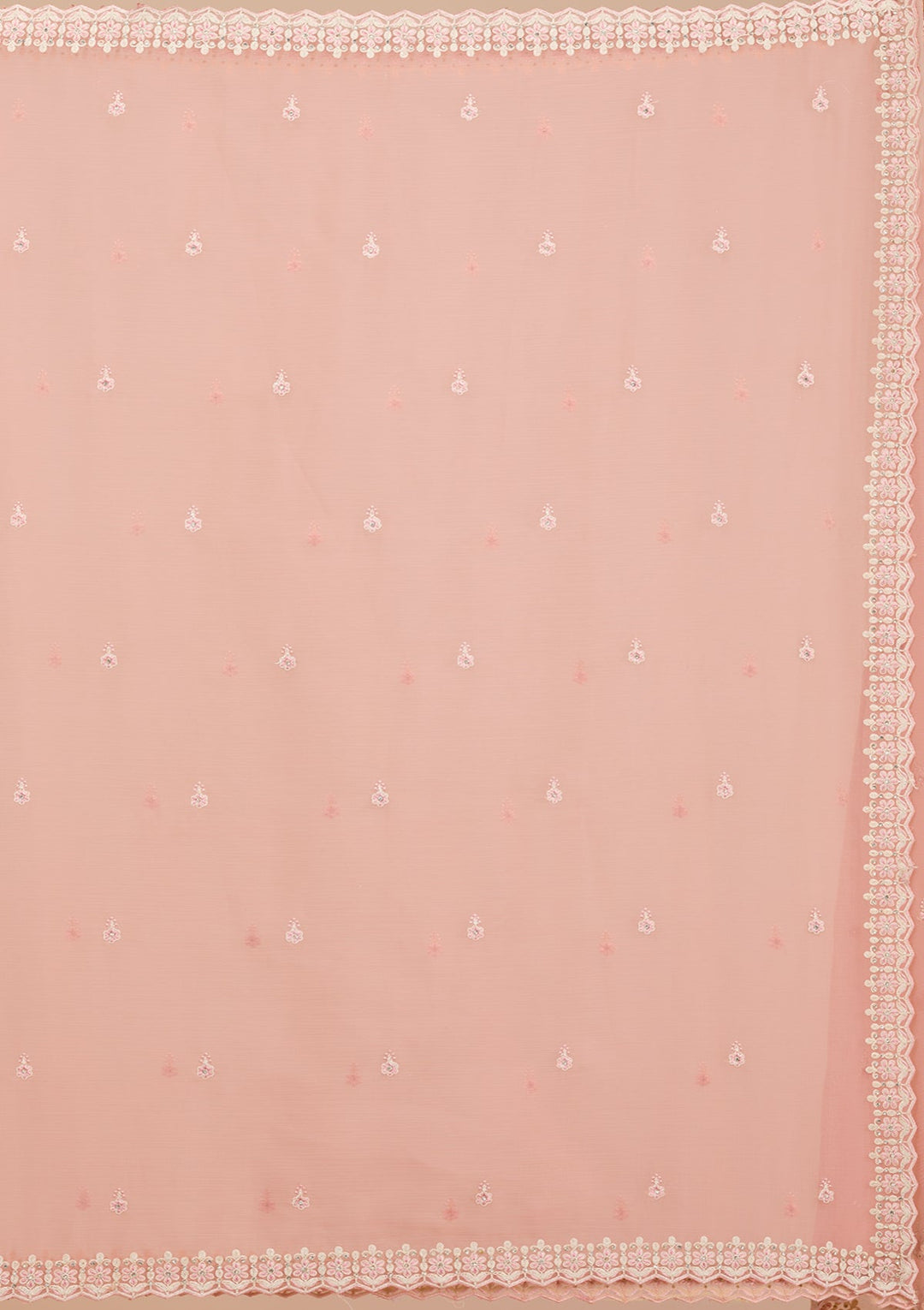 Peach Threadwork Chiffon Saree-Koskii