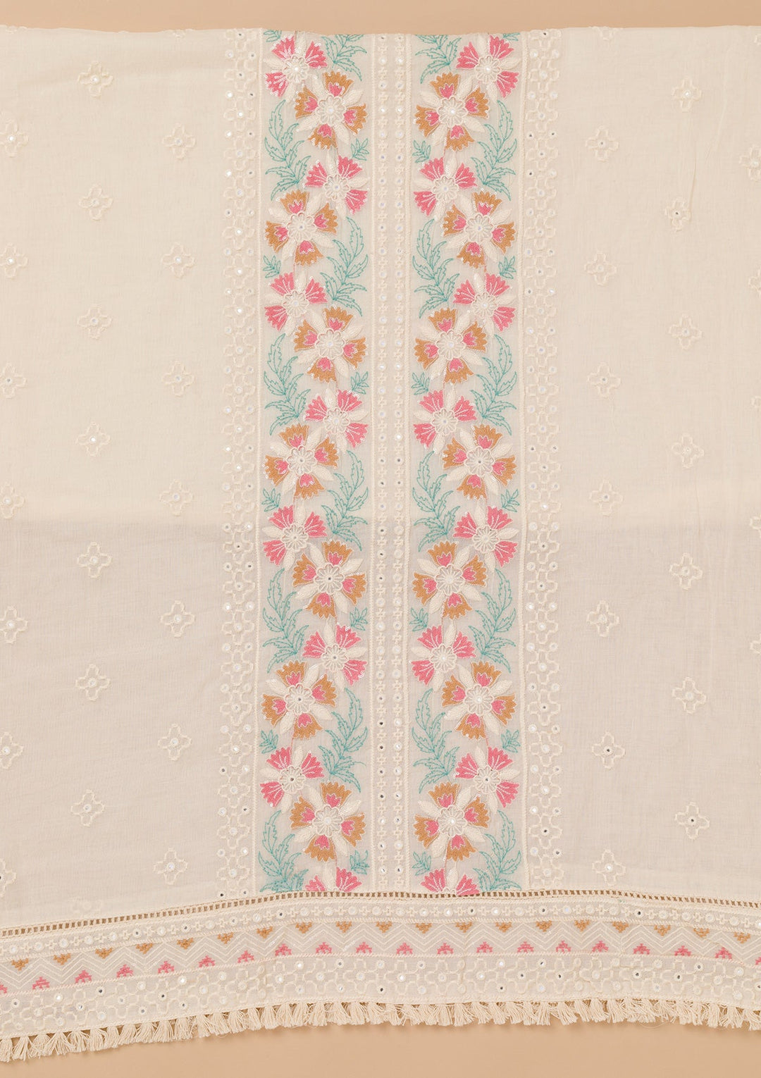 Peach Threadwork Cotton Unstitched Salwar Kameez-Koskii