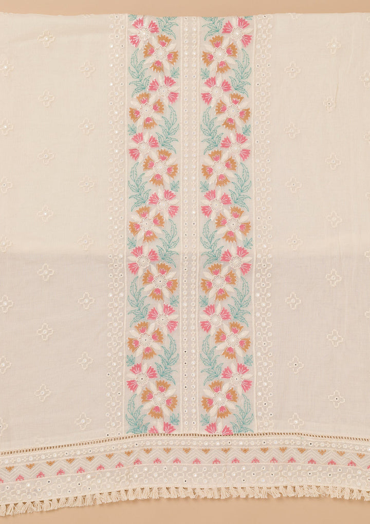 Peach Threadwork Cotton Unstitched Salwar Kameez-Koskii