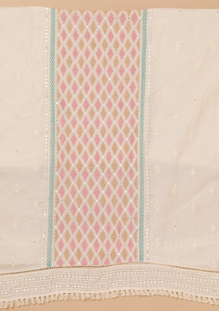 Peach Threadwork Cotton Unstitched Salwar Kameez-Koskii
