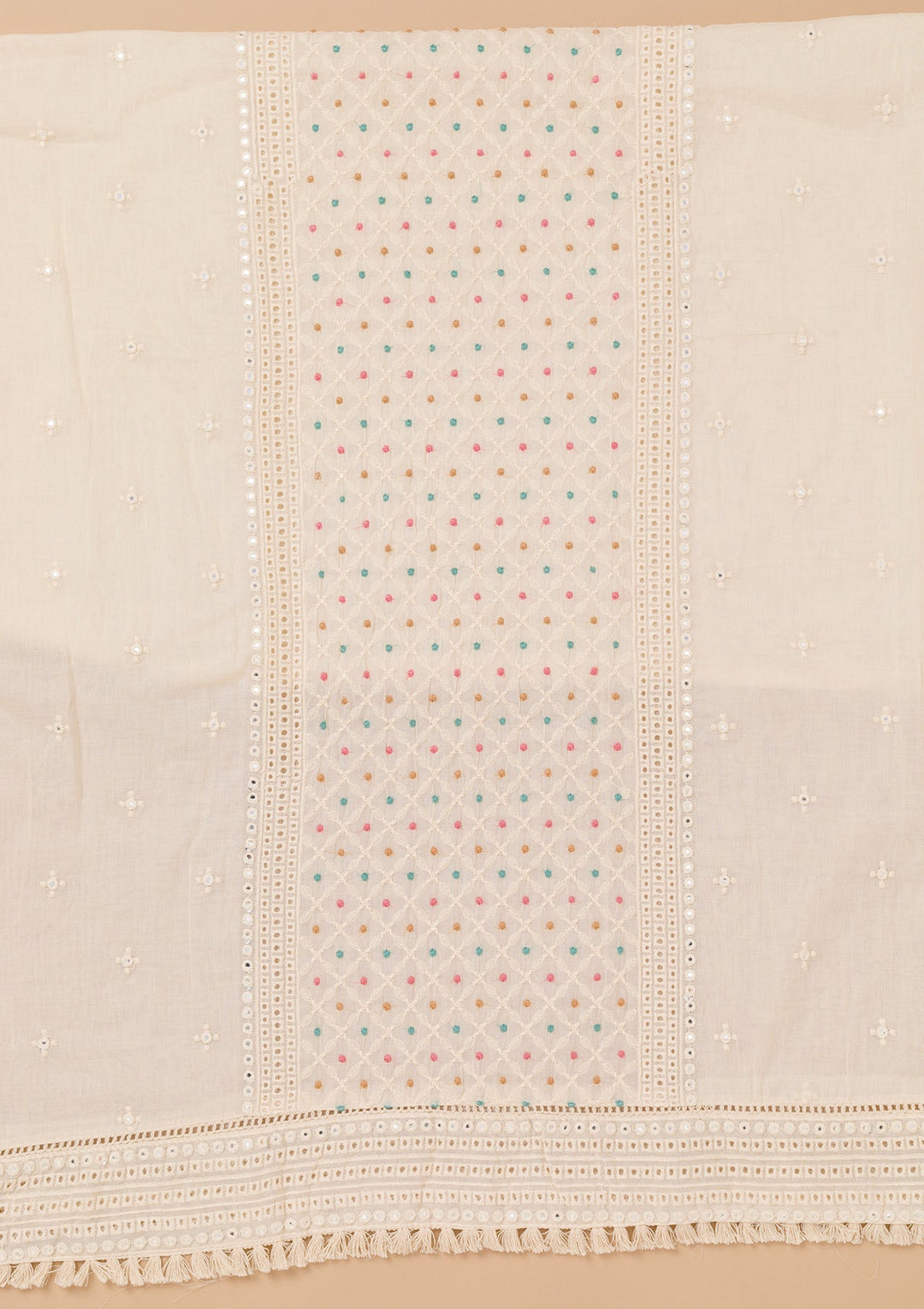 Peach Threadwork Cotton Unstitched Salwar Kameez-Koskii