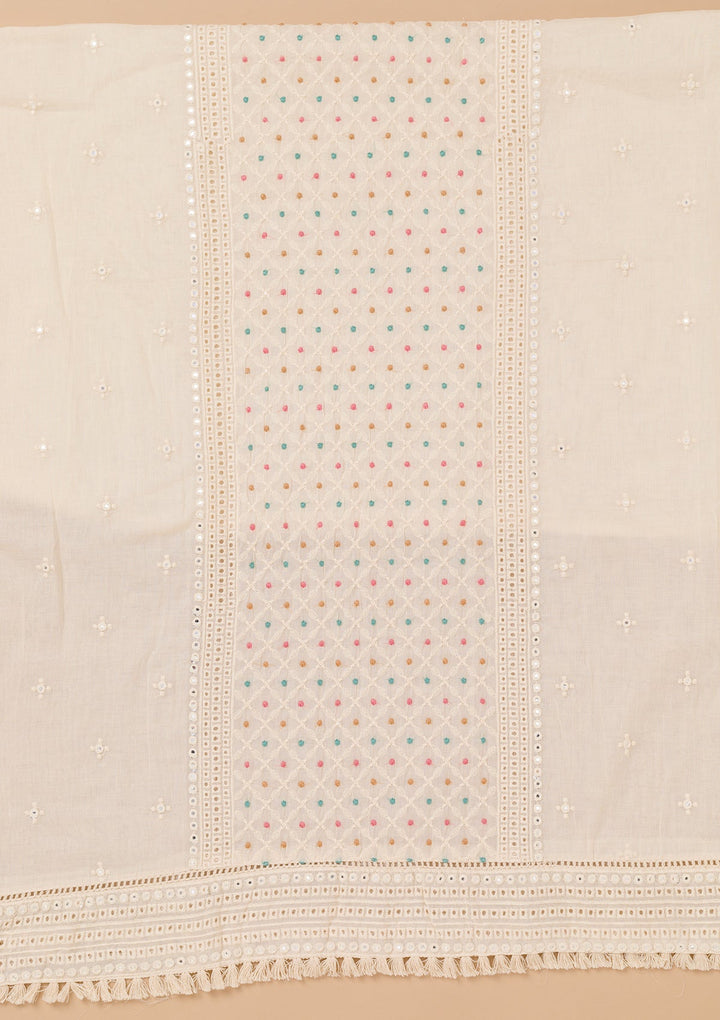 Peach Threadwork Cotton Unstitched Salwar Kameez-Koskii