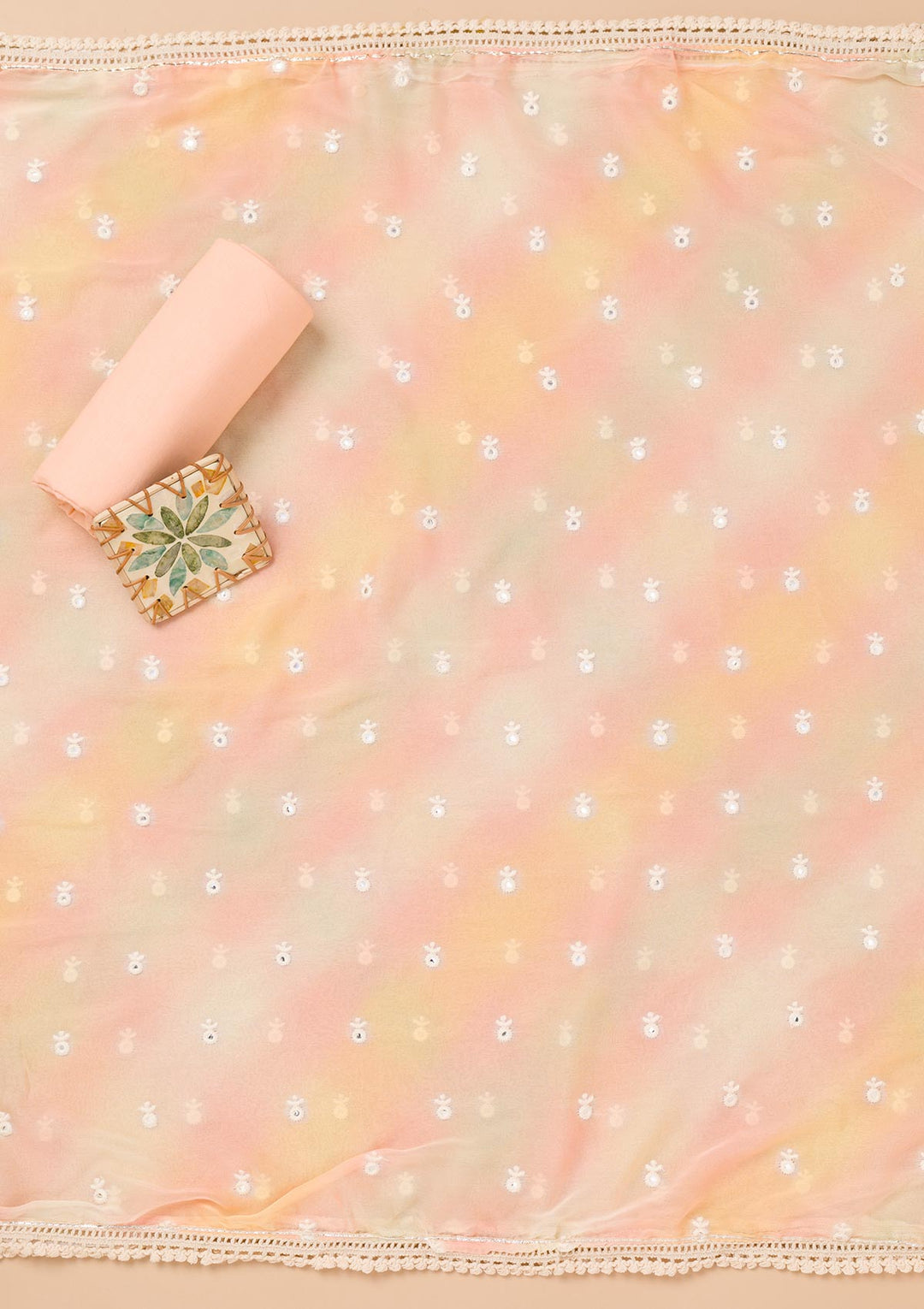 Peach Threadwork Cotton Unstitched Salwar Suit