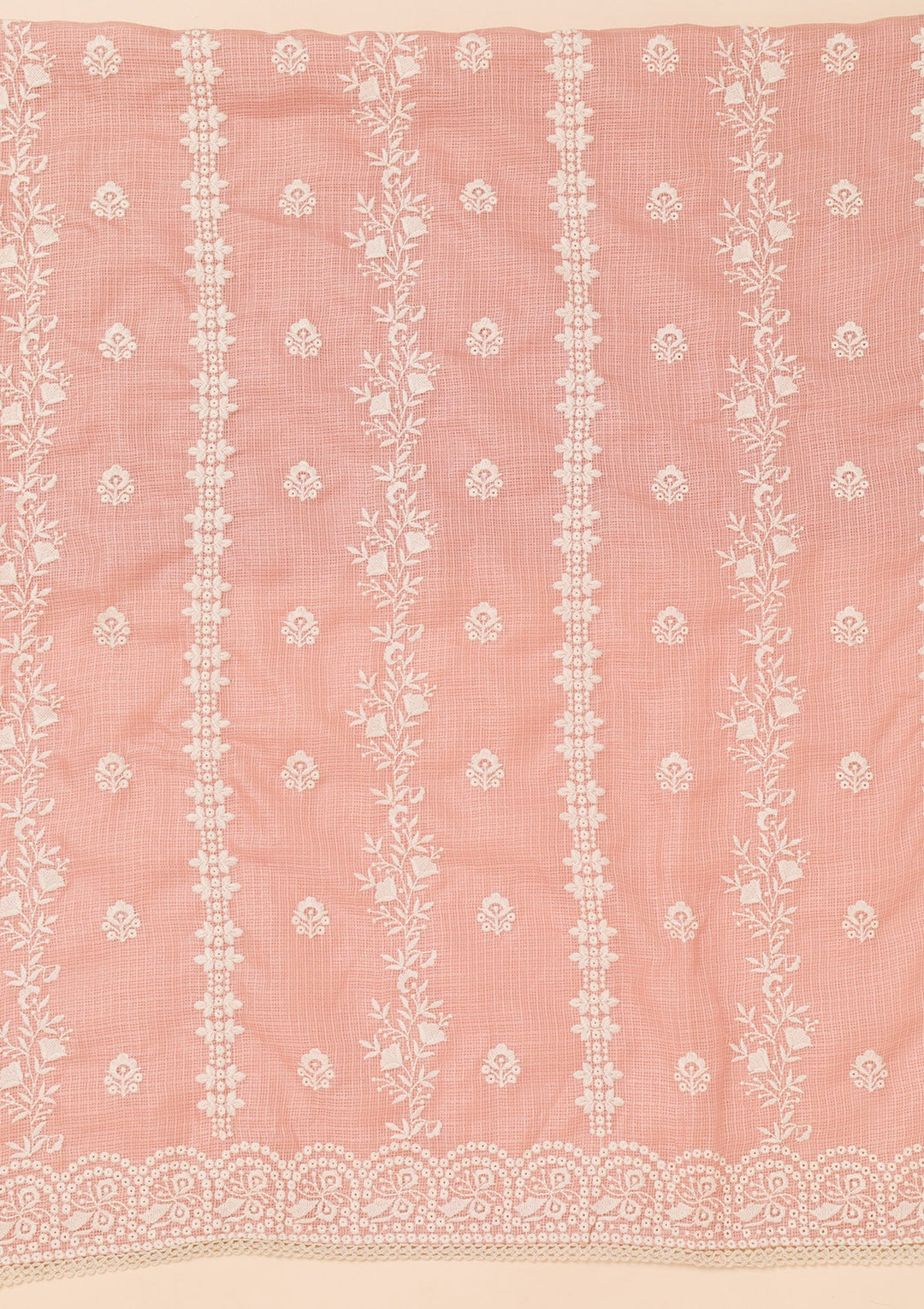 Peach Threadwork Cotton Blend Unstitched Salwar Suit-Koskii